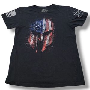Grunt Style Shirt Size Medium American Flag Spartan Helmet Graphic Print T-Shirt